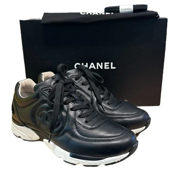 SOLD‼️Chanel Sneakers Black and White Leather 100% Authentic - Picture 16 of 16
